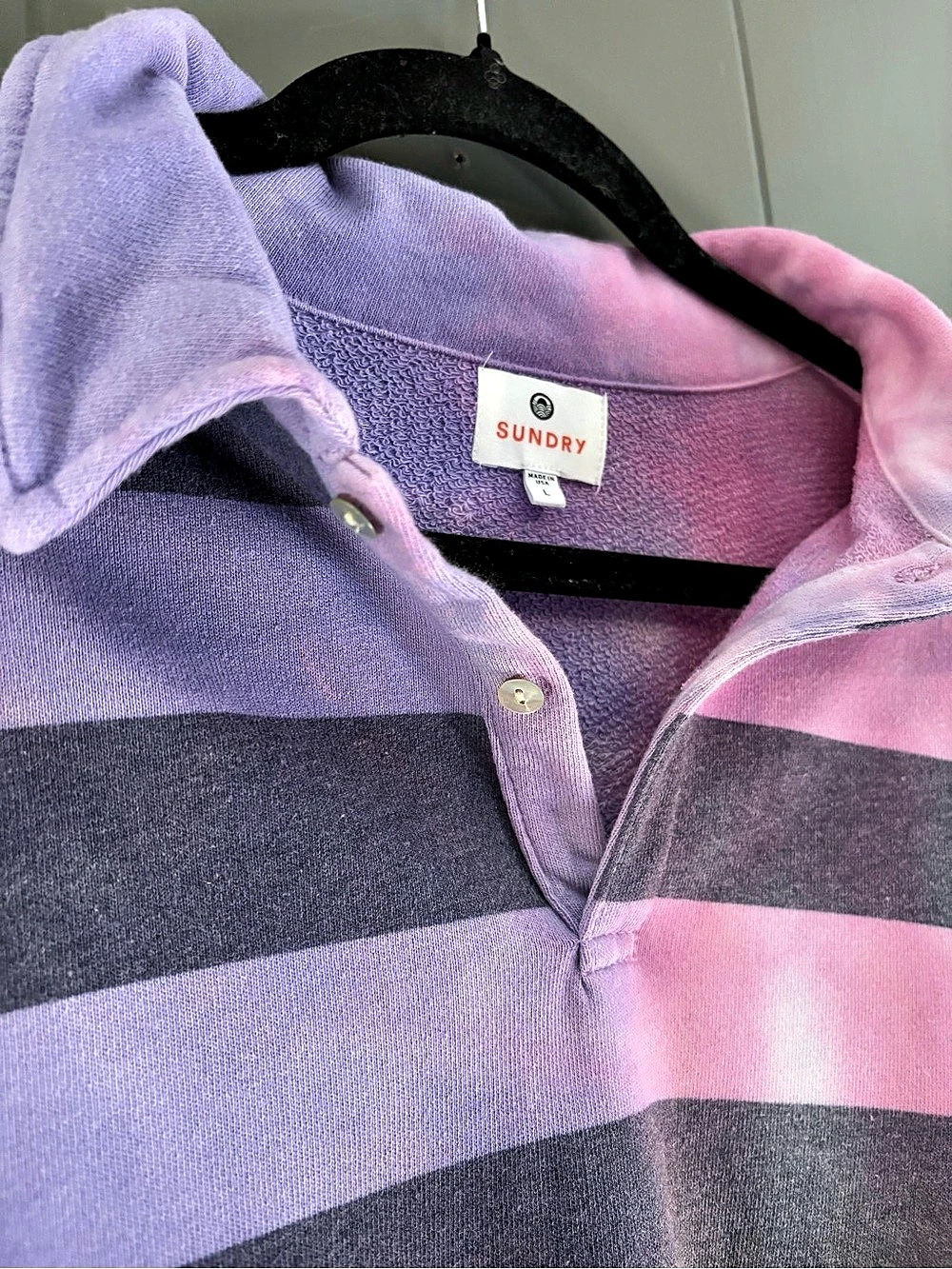 Sundry Gradient Tie Dye Polo Sweatshirt California Coastal Beach Lounge Rugby - Picture 3 of 4